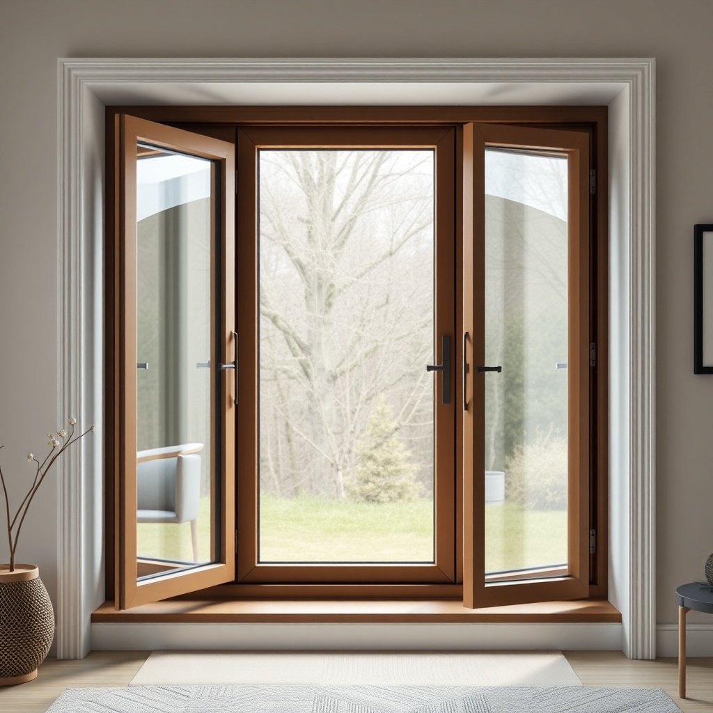 A wide photorealistic photo of a Koçtaş window with opened sash
